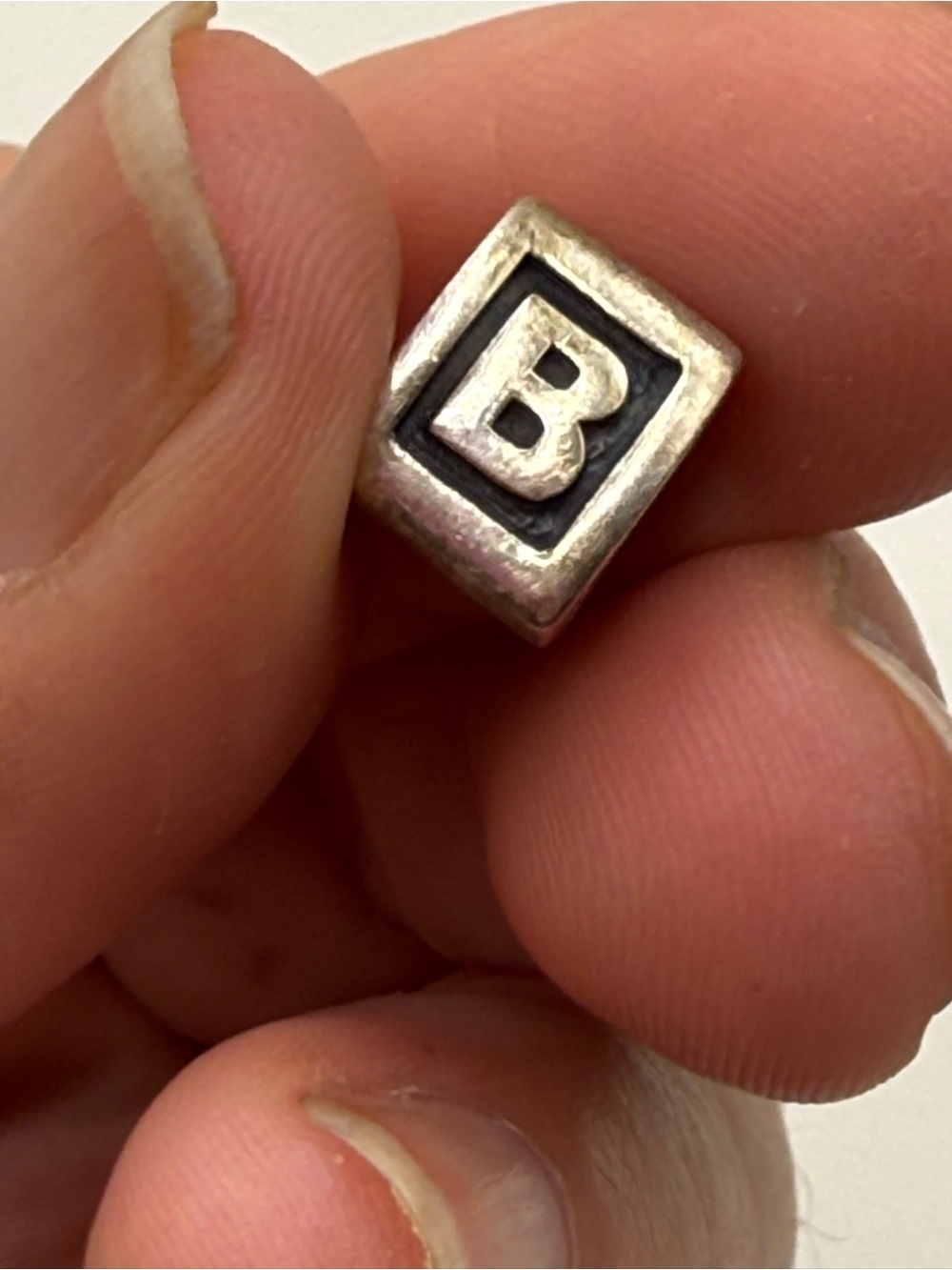 Pandora Silver alphabet block B Bead with Black Detail(retired) model#790323B